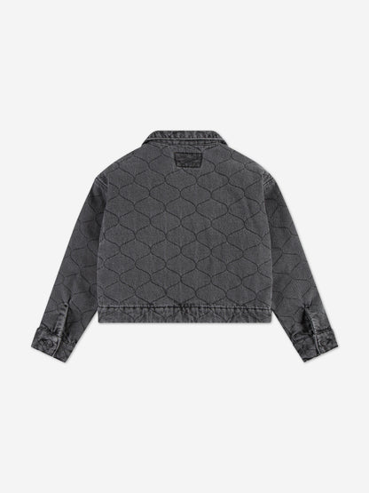 Girls Quilted Trucker Jacket in Black