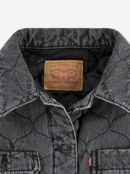 Girls Quilted Trucker Jacket in Black
