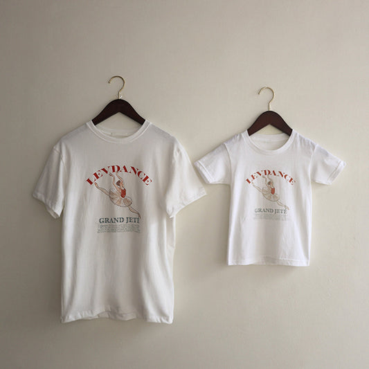 女童白色印花芭蕾舞棉T恤([LEVPETIT] Grand Jeté T-shirt/JEWEL）