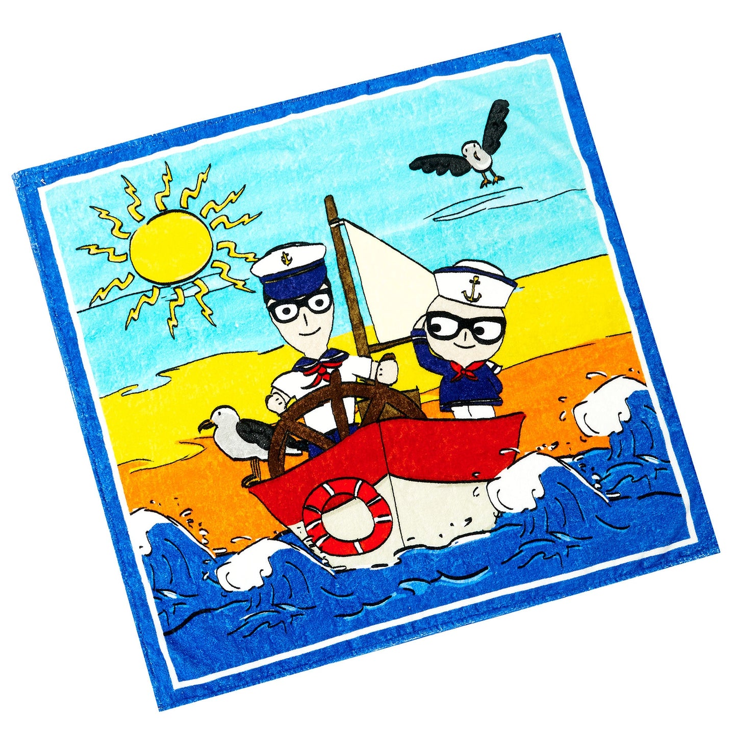 Baby Blue Navy Printed Trims Beach Towel
