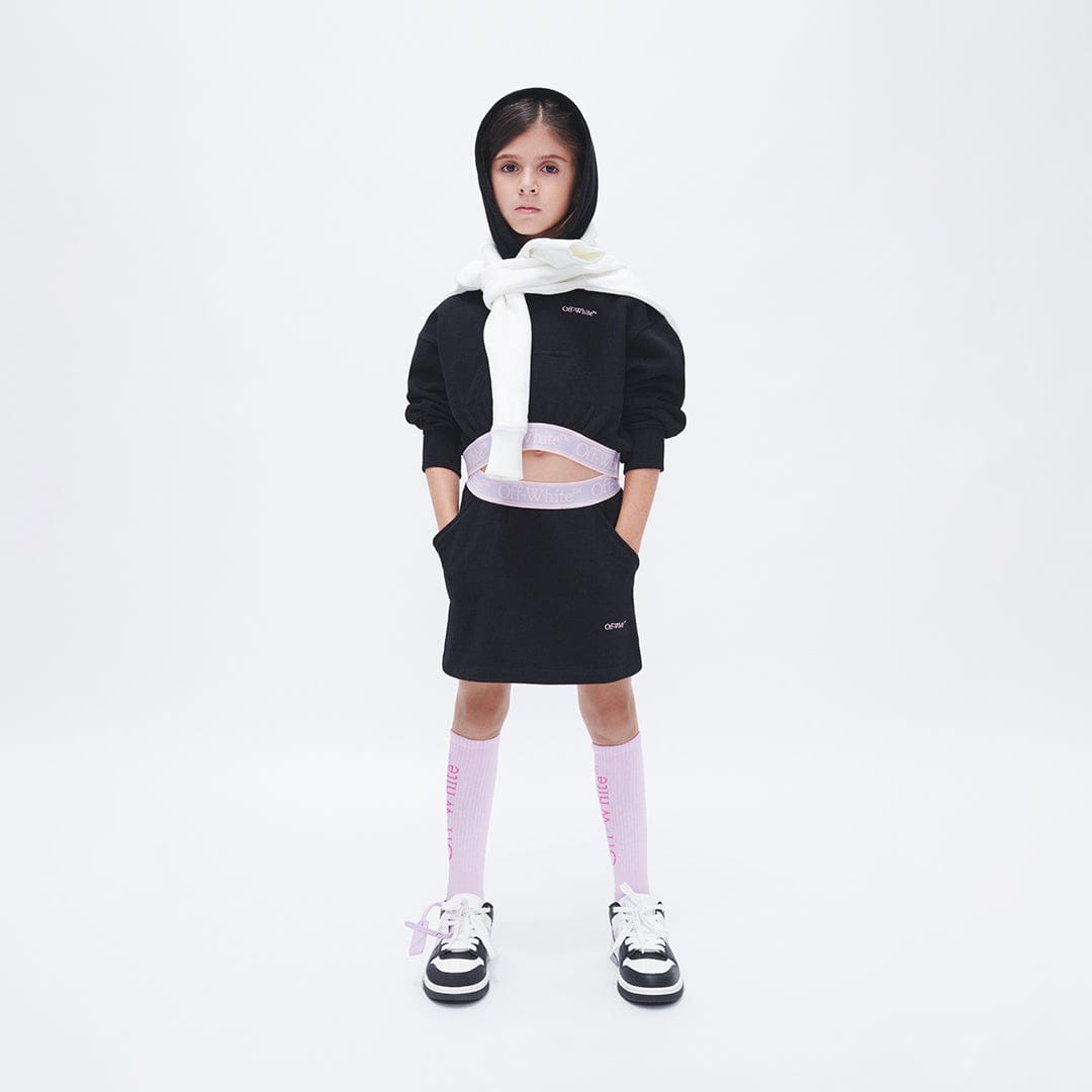 Off-White 女童书呆子徽标带短款连帽衫（黑色）