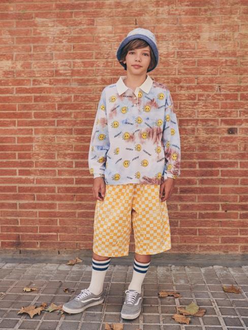 儿童蓝色笑脸扎染T恤