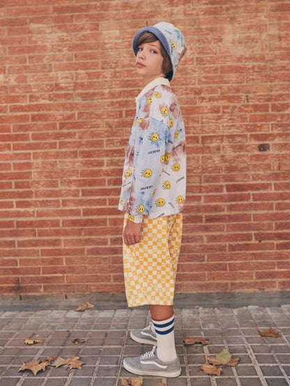 儿童蓝色笑脸扎染T恤