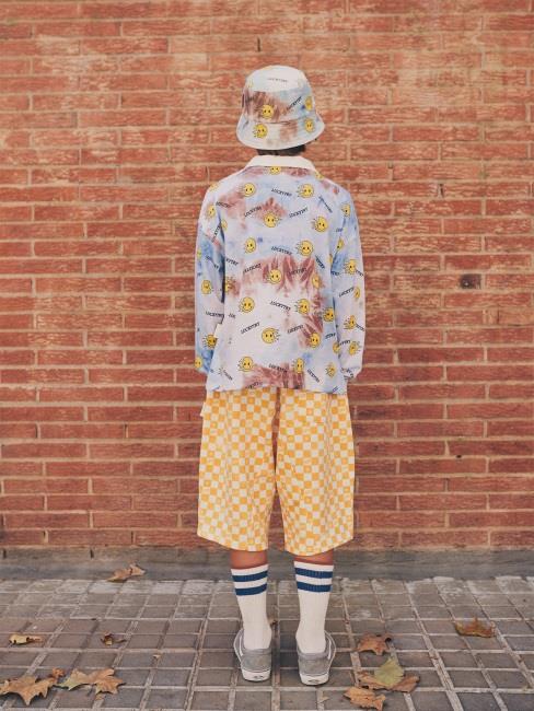 儿童蓝色笑脸扎染T恤