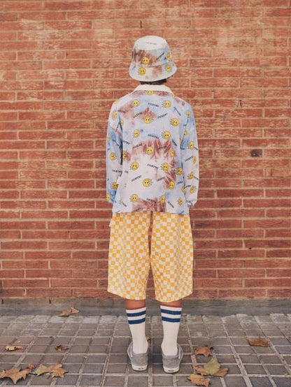 儿童蓝色笑脸扎染T恤