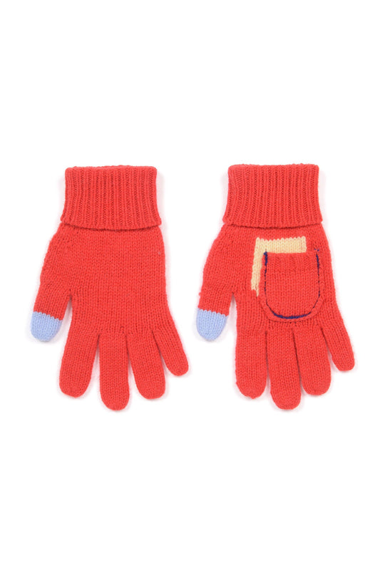 女童亮红色羊毛手套