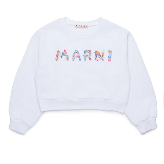 女童白色Logo棉卫衣