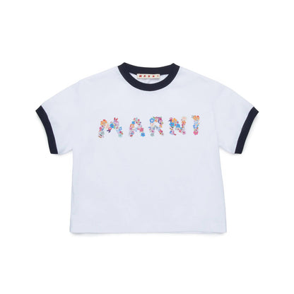 女童白色印花Logo棉T恤