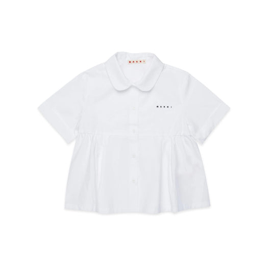 女童白色刺绣Logo棉衬衫