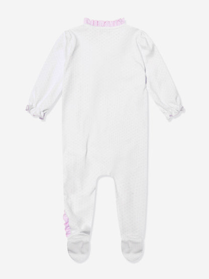 木兰宝宝女宝宝天鹅刺绣十字褶边婴儿连体衣（白色）