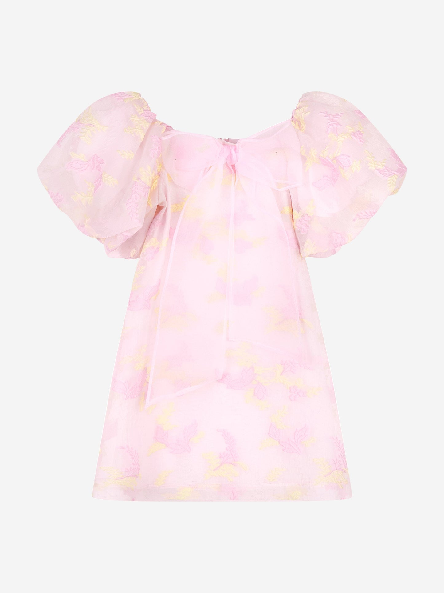 Mama Luma 女童粉色灯笼袖提花欧根纱连衣裙