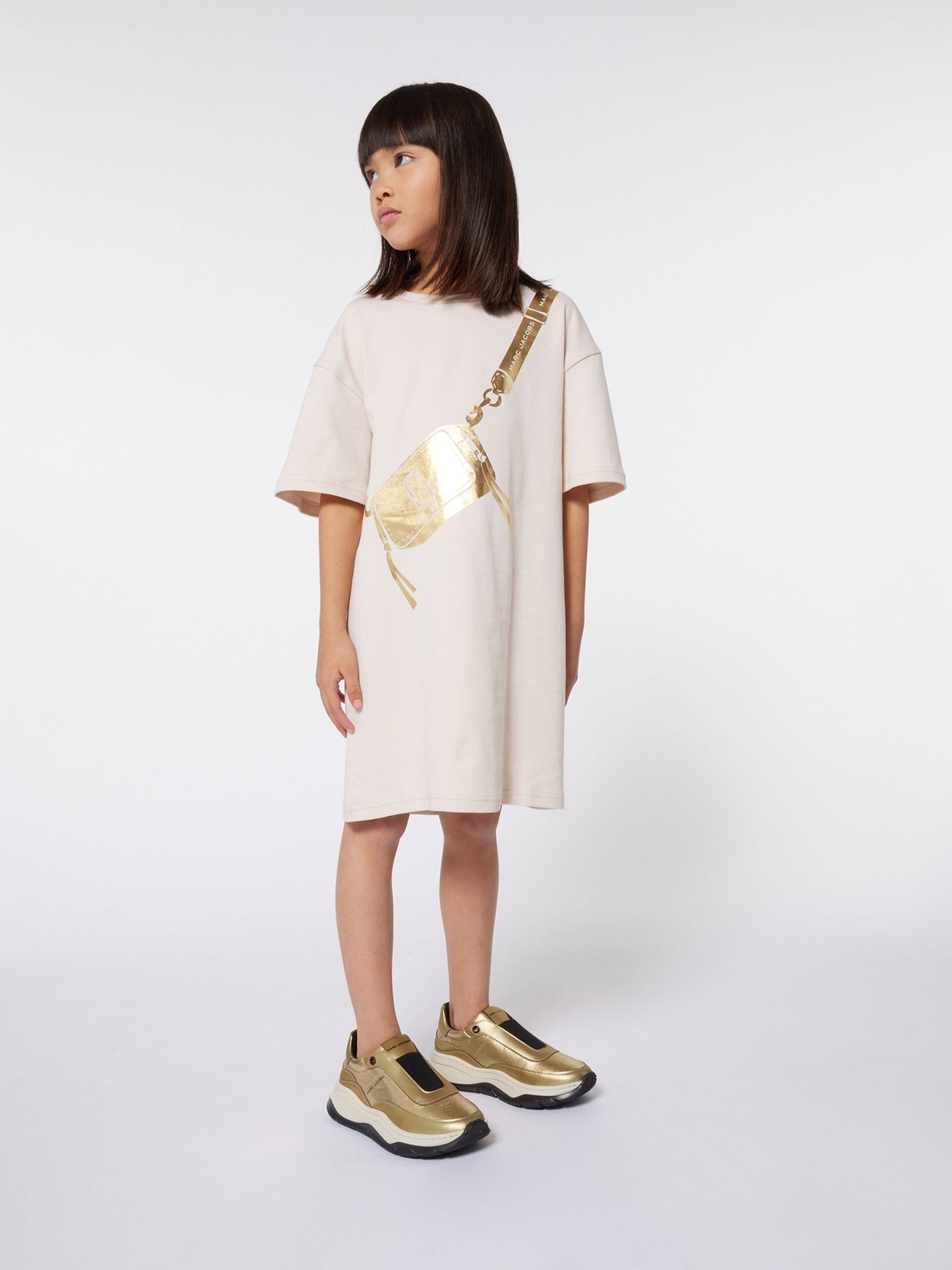 MARC JACOBS 女童 Snapshot 包袋 T 恤连衣裙（象牙色）
