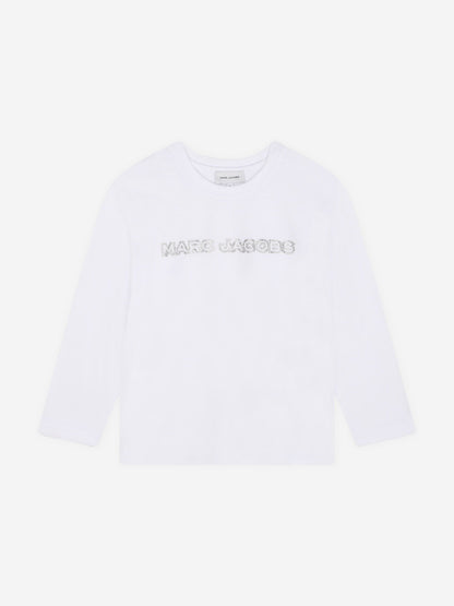 MARC JACOBS 女童长袖钻石徽标 T 恤（白色）