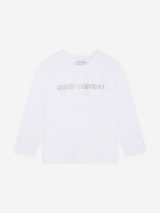 MARC JACOBS 女童长袖钻石徽标 T 恤（白色）