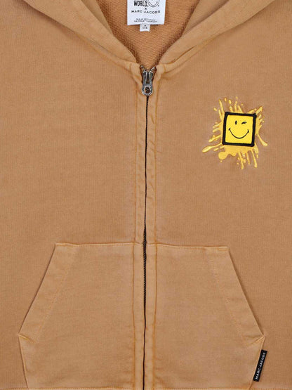 MARC JACOBS Kids Smiley Zip Up Top in Brown