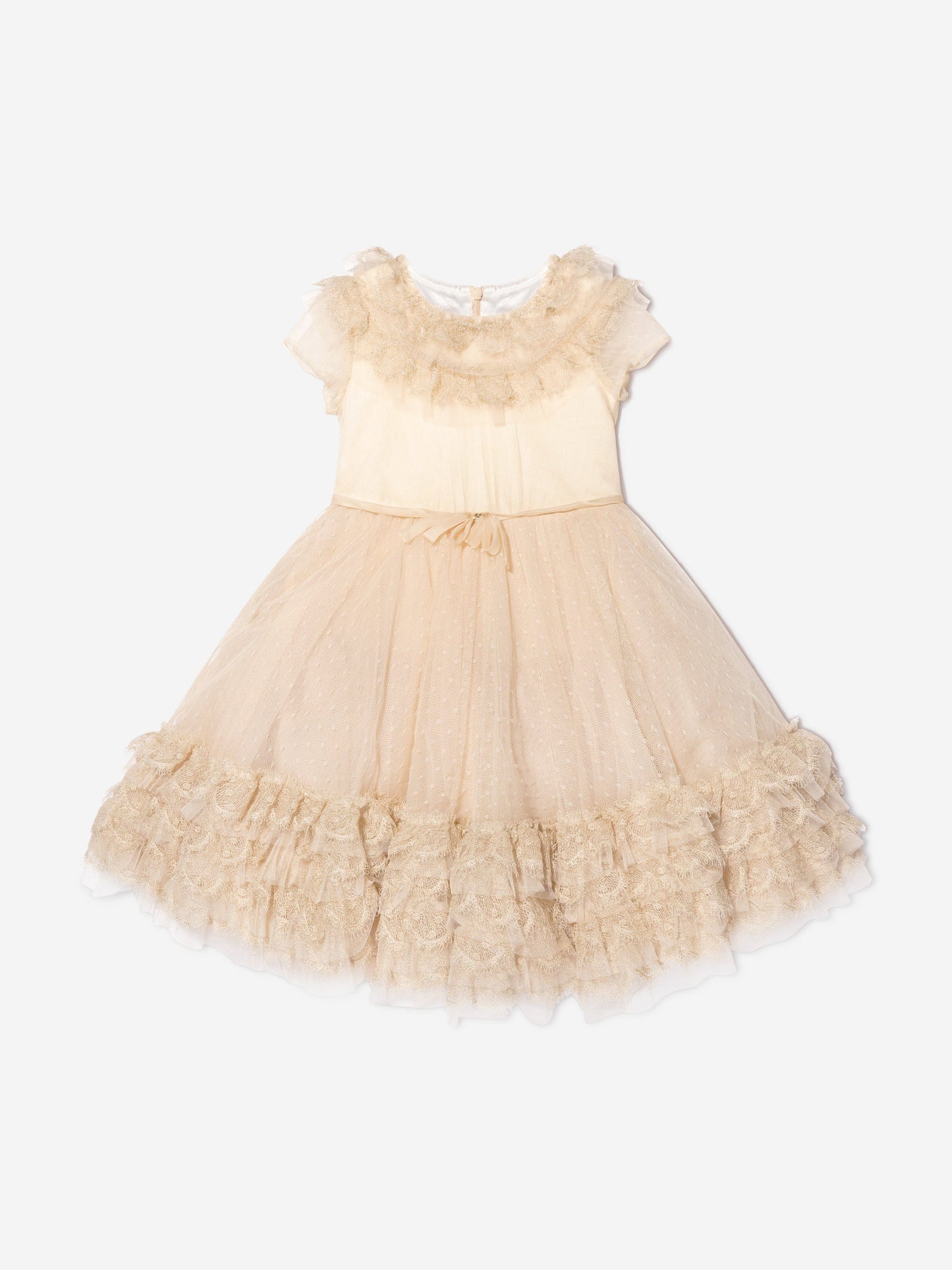 Marchesa 女童奶油色 Plumetis 薄纱礼服