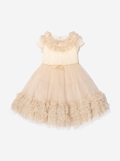 Marchesa 女童奶油色 Plumetis 薄纱礼服