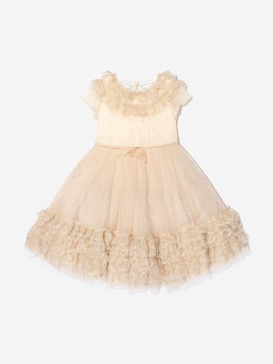 Marchesa 女童奶油色 Plumetis 薄纱礼服