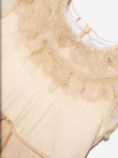 Marchesa 女童奶油色 Plumetis 薄纱礼服