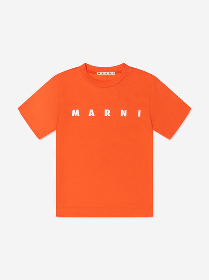 MARNI Kids Logo Print T-Shirt in Orange