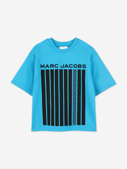 Boys Striped Logo Print T-Shirt in Blue