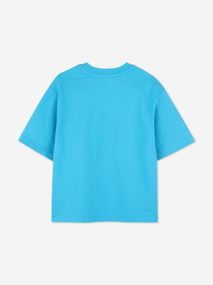 Boys Striped Logo Print T-Shirt in Blue