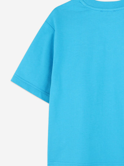 Boys Striped Logo Print T-Shirt in Blue