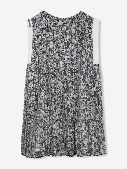 Girls Crepe Pleated Logo Dress in Black