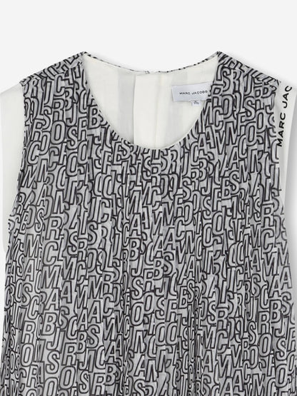 Girls Crepe Pleated Logo Dress in Black