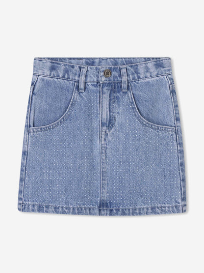 Girls Diamante Denim Skirt in Blue