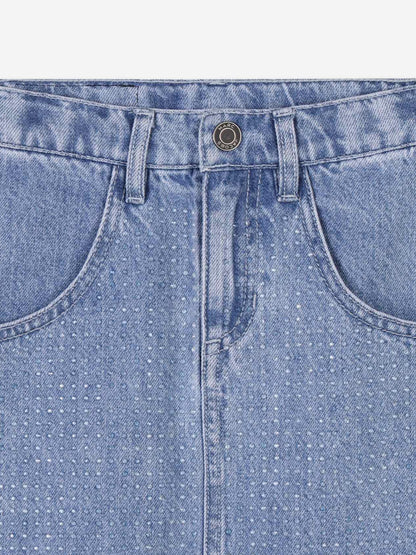 Girls Diamante Denim Skirt in Blue