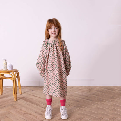 女童粉色花朵棉连衣裙