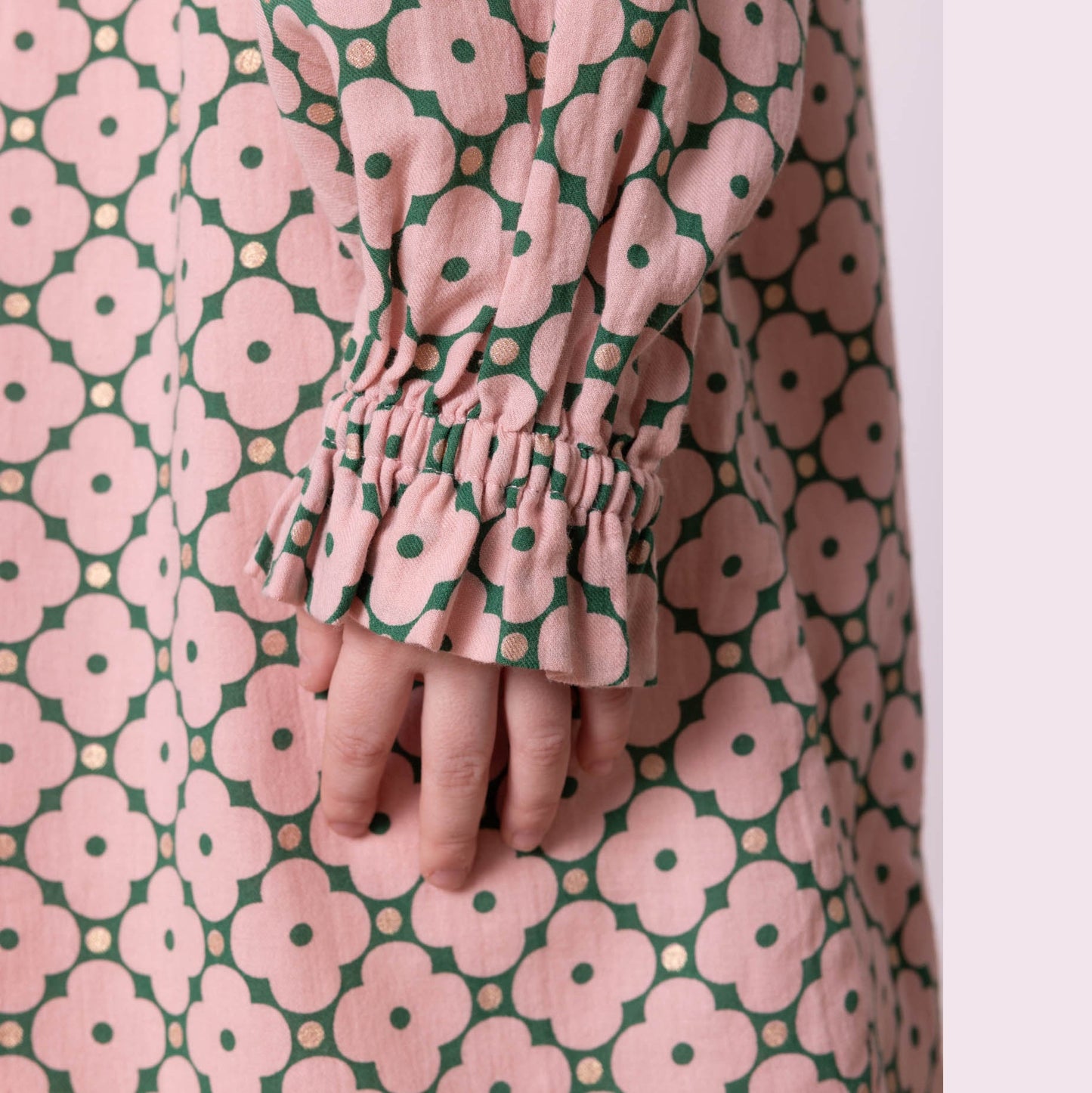 女童粉色花朵棉连衣裙