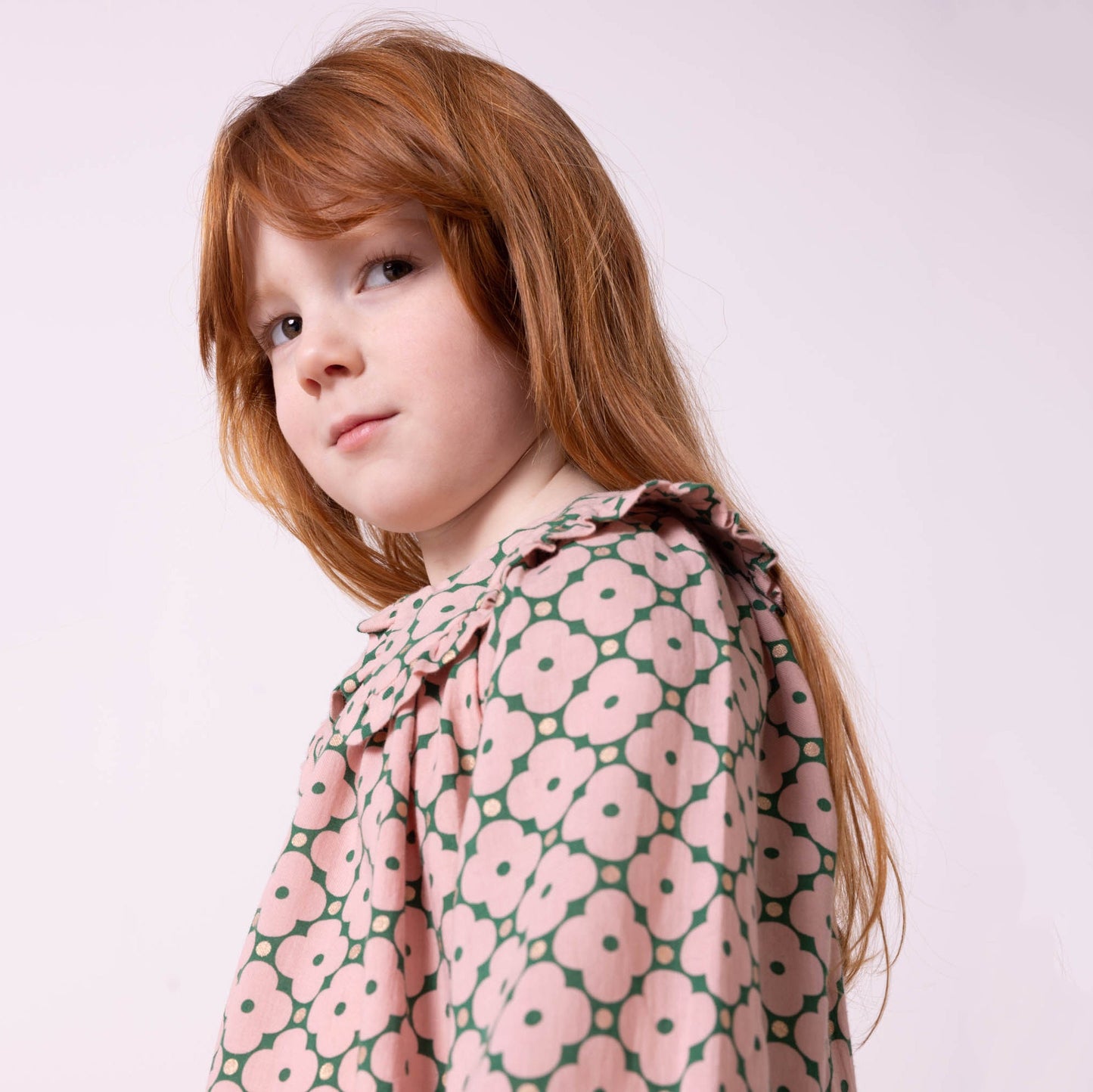 女童粉色花朵棉连衣裙