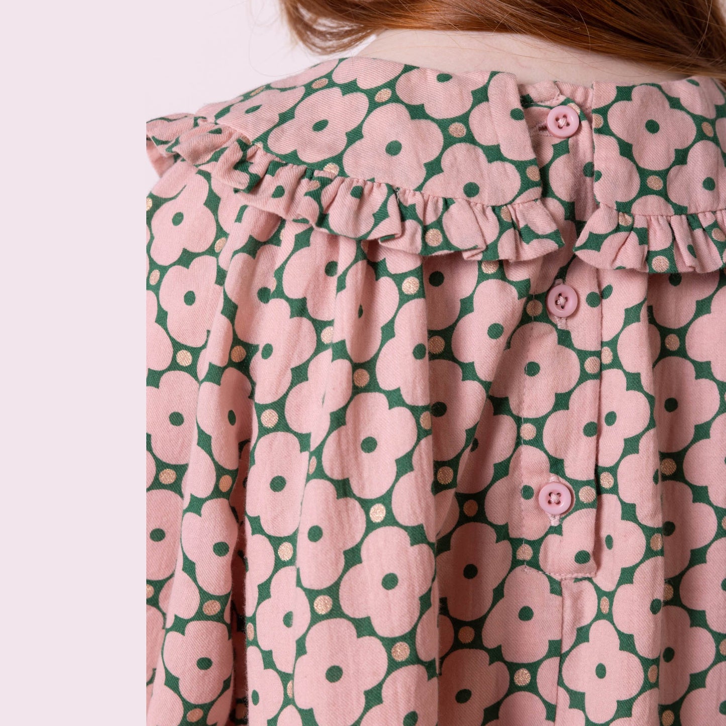 女童粉色花朵棉连衣裙