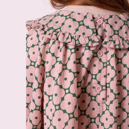 女童粉色花朵棉连衣裙