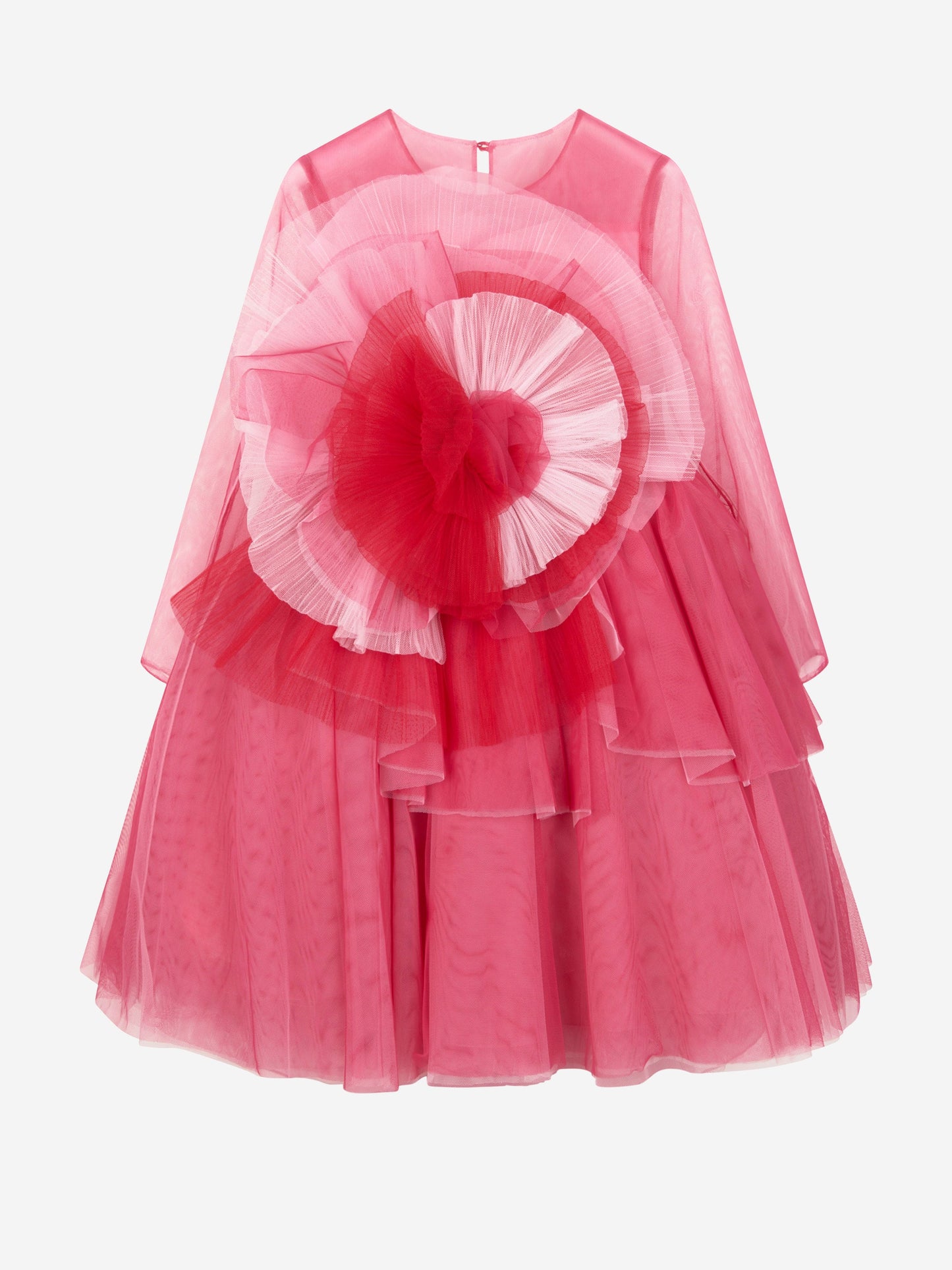 Marchesa 女童粉色 Volant 薄纱礼服