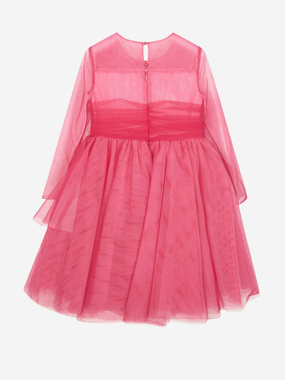 Marchesa 女童粉色 Volant 薄纱礼服