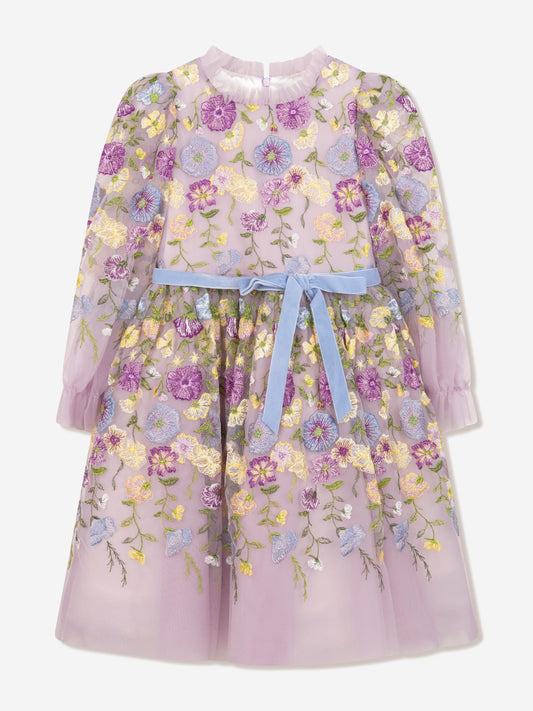 Marchesa 女童花朵刺绣薄纱礼服（多色）