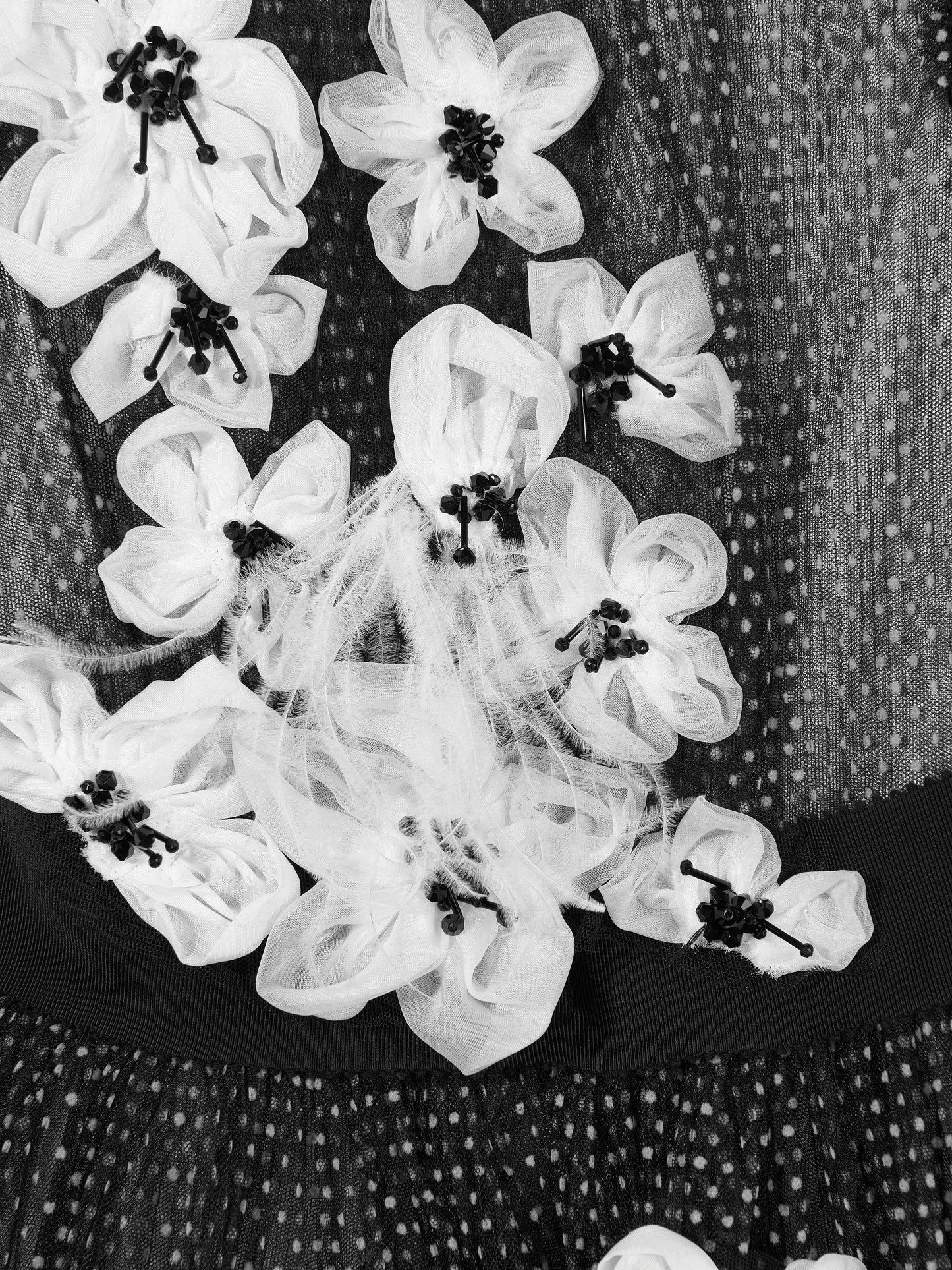 Marchesa 女童花朵缀饰薄纱礼服（黑色）