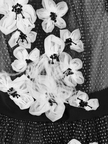 Marchesa 女童花朵缀饰薄纱礼服（黑色）