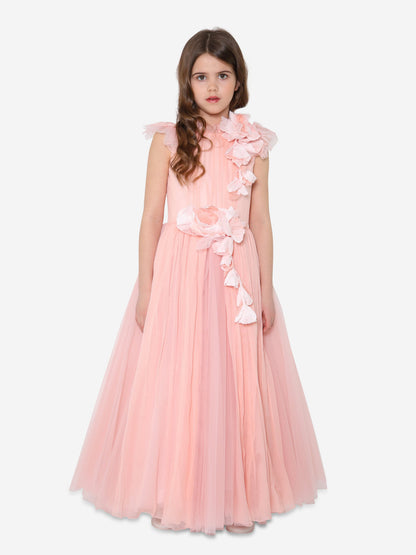 Marchesa 女童花朵缀饰乔其纱礼服（粉色）