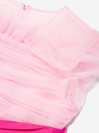 Marchesa 女童塔夫绸腰带薄纱礼服（粉色）