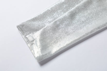 女童银色荷叶边珍珠拼纱连衣裙