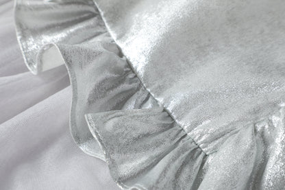 女童银色荷叶边珍珠拼纱连衣裙