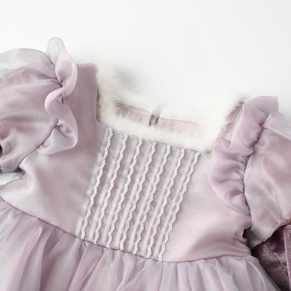 女童紫色欧根纱两穿裙