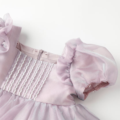 女童紫色欧根纱两穿裙