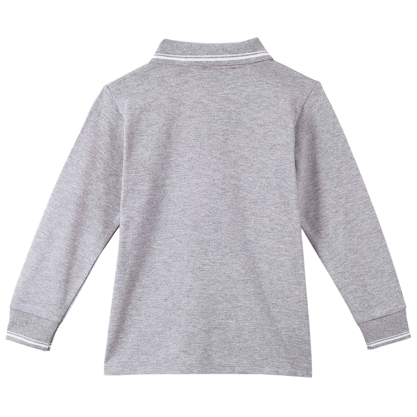 Baby Boys Grey Long Sleeve Cotton Logo Polo Shirt