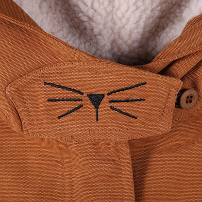 Girls Brown Ear Trims Hooded Cotton Jacket