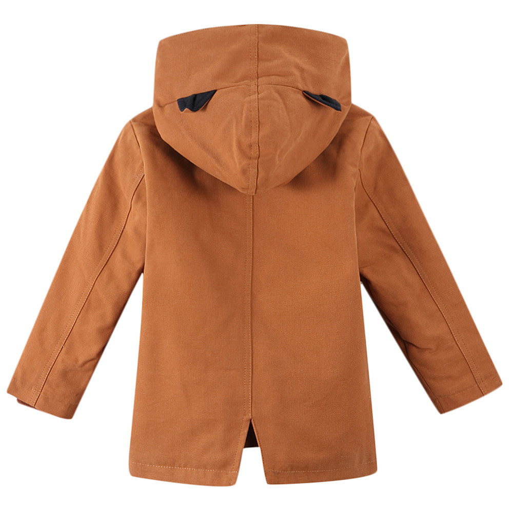 Girls Brown Ear Trims Hooded Cotton Jacket